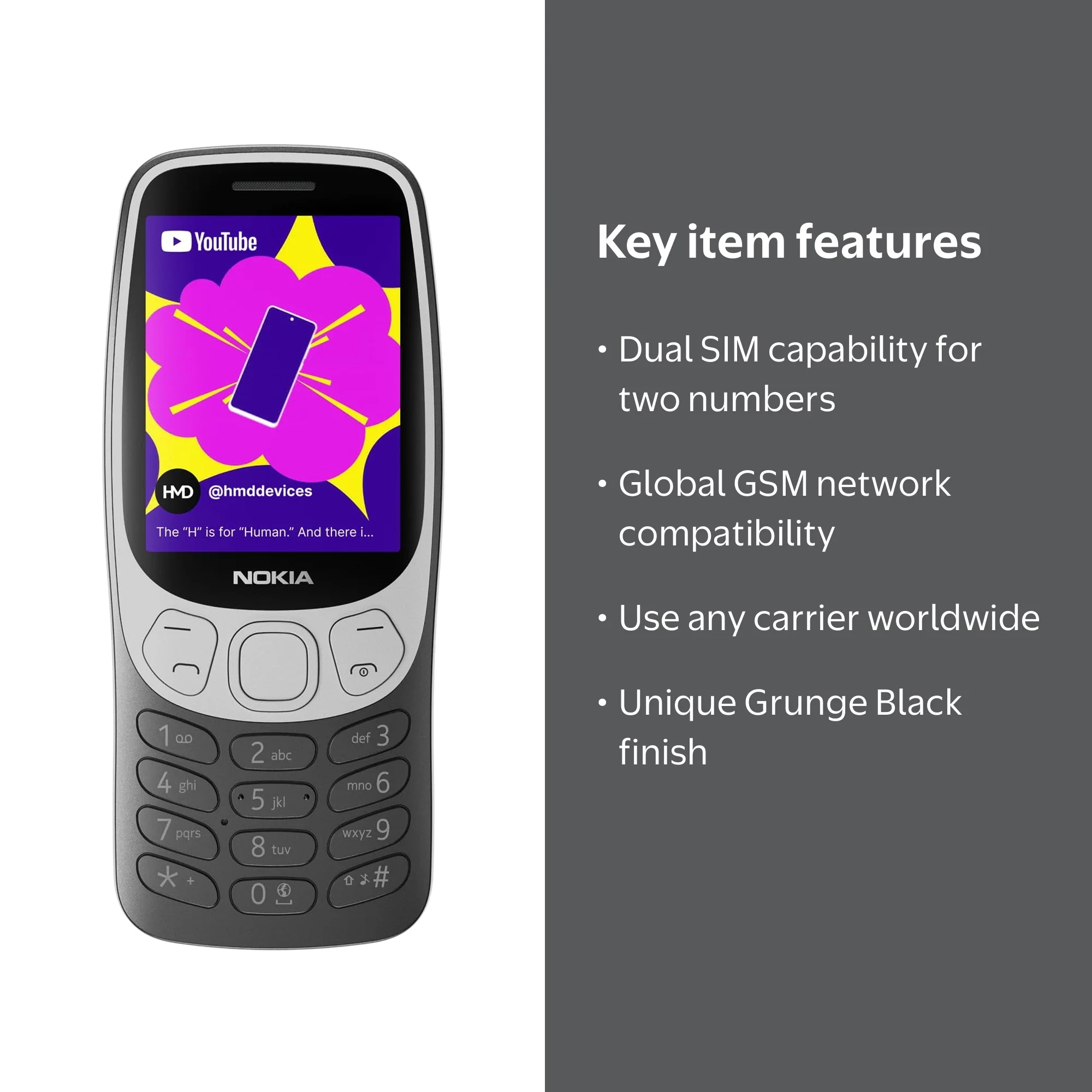 Nokia 3210 4G Dual SIM グランジブラック 海外版 Nokia 3210, Dual SIM GSM Unlocked, International Version, Grunge