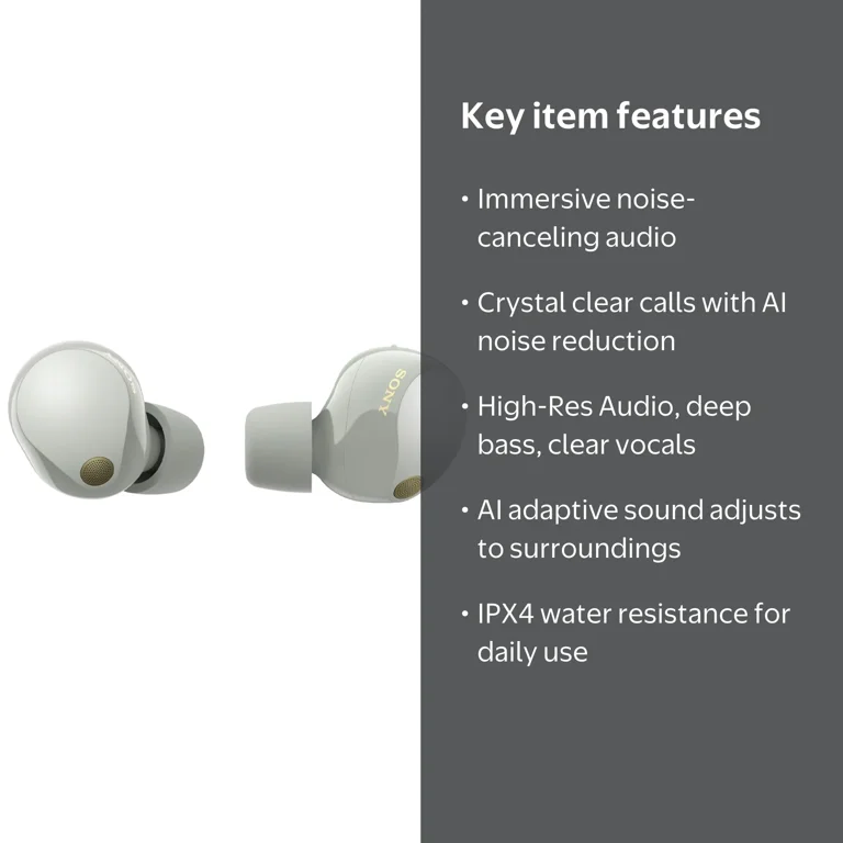 Sony, Truly Wireless Noise Canceling Earbuds, WF-1000XM5, Silver