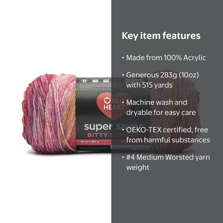 Red Heart Pink Lemonade Bitty Stripes 283g Acrylic Yarn for
