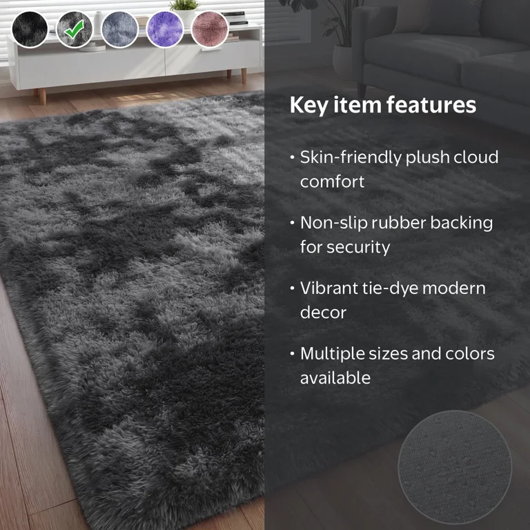 Nefoso Shag Area Rug, 9ft x 12ft Soft Fluffy Tie-Dye Area Rugs for