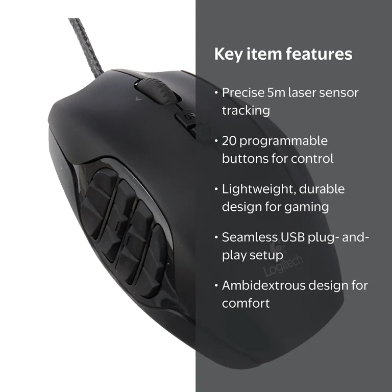 Logitech G600 MMO Gaming Mouse with 20 Programmable Buttons, Dual