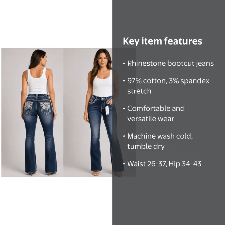 Jack David Women's Rhinestone Bootcut Stretch Denim Jeans