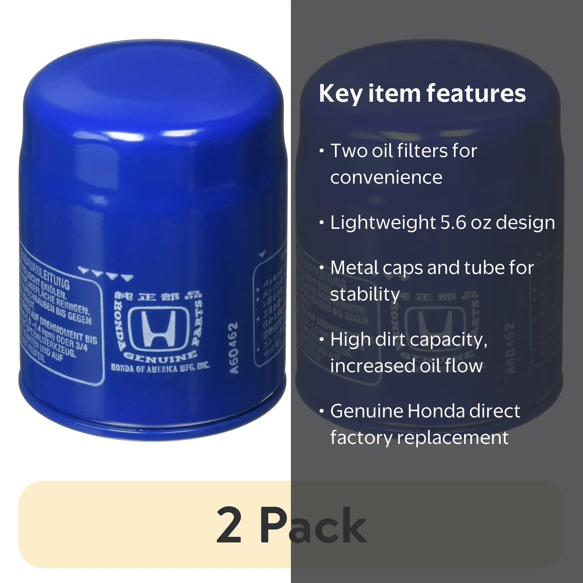 2 pack) Honda Original Equipment 15400-PLM-A02 Engine Oil Filter