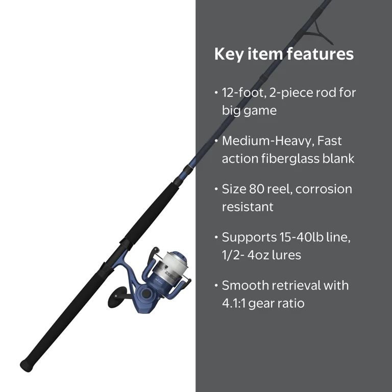 Zebco Blue Runner Spinning Reel and Rod Combo, 12-Foot, 2-Piece
