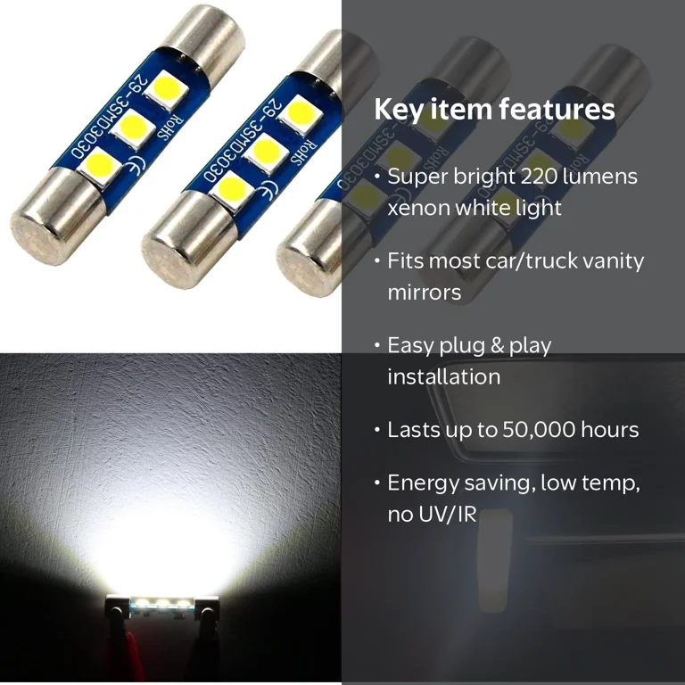 Alla Lighting, 4pcs 29mm 6000K Xenon White High Power 3030 SMD LED
