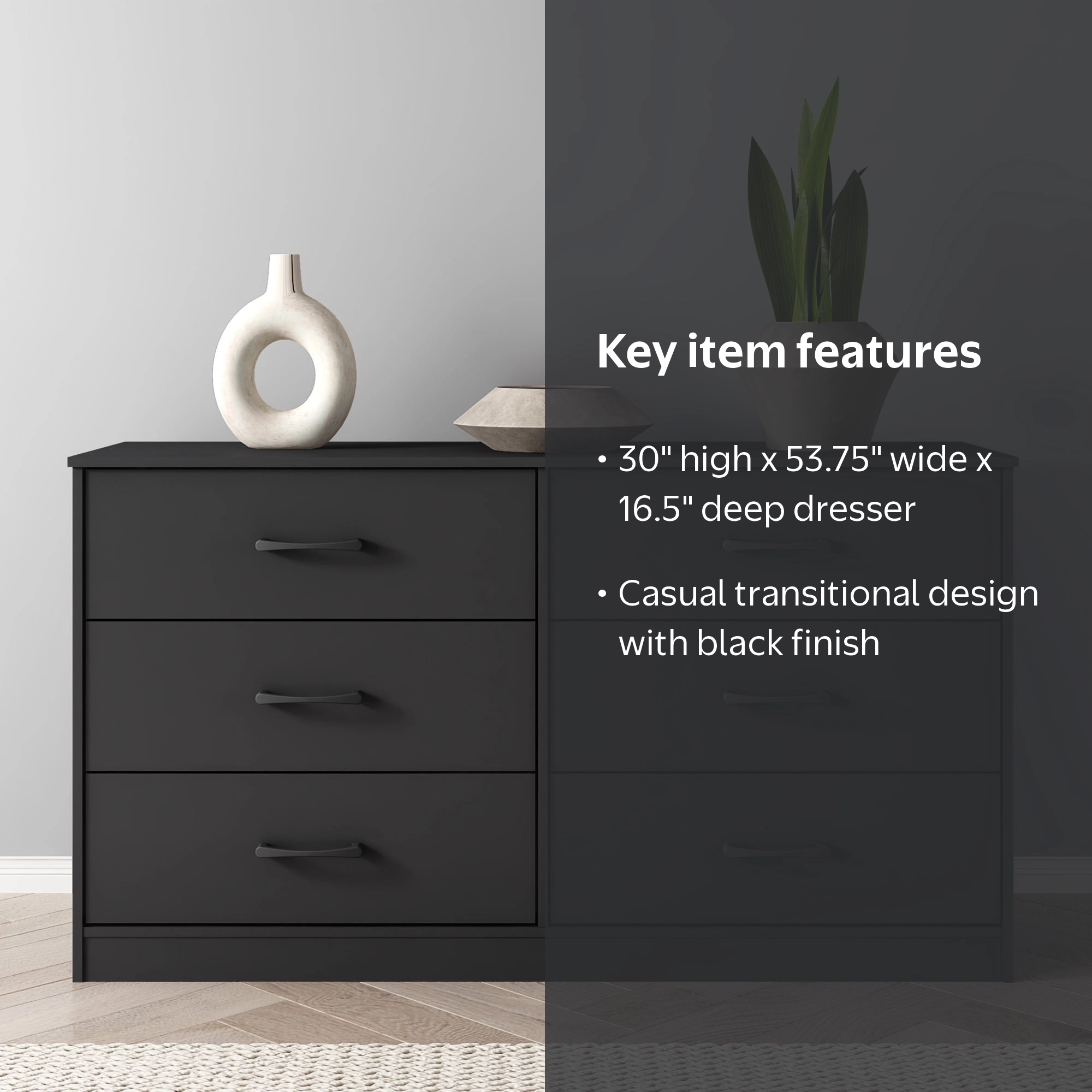 Mainstays Ardent 6 Drawer Dresser, 53.75 in Wide, Black - Walmart.com
