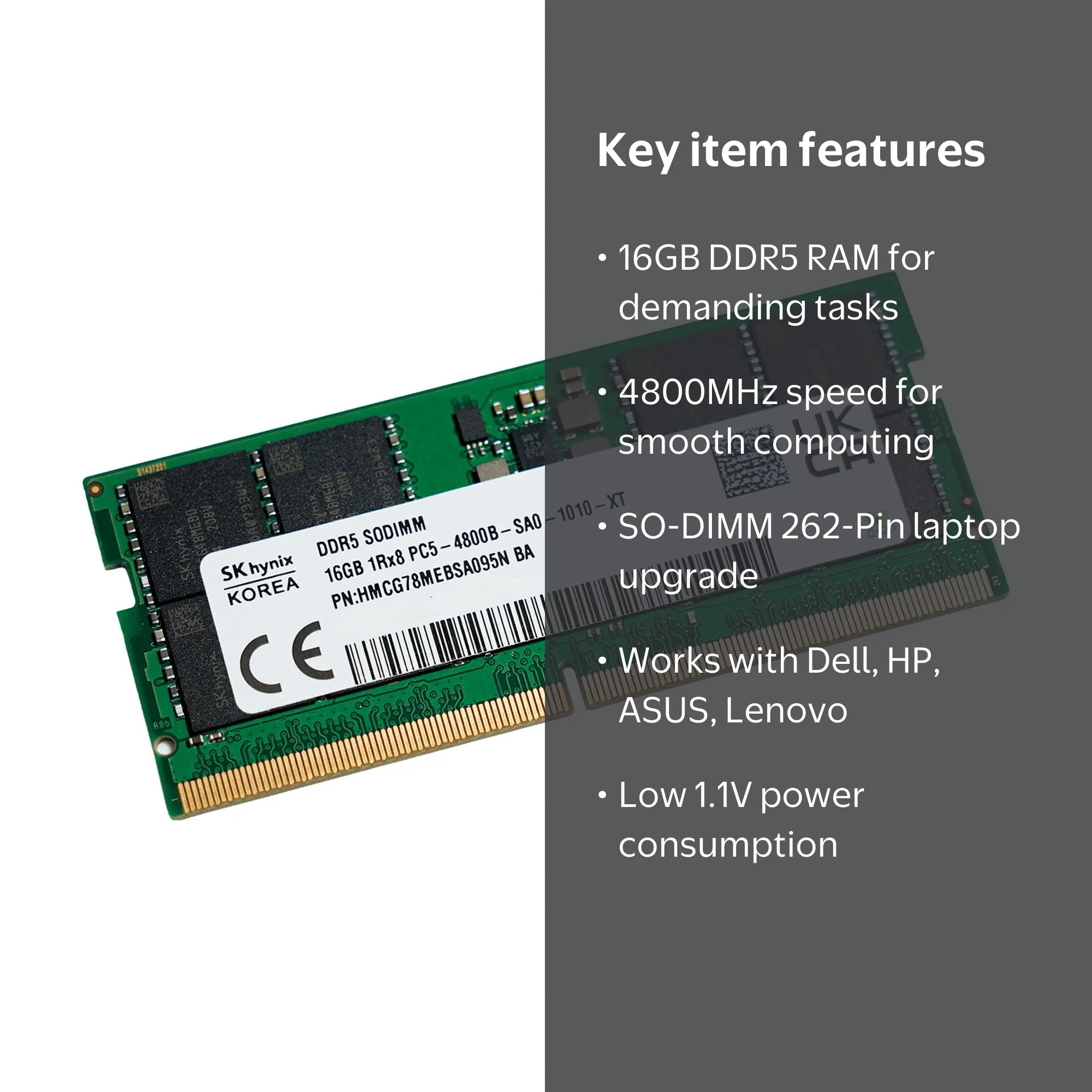 SK Hynix HMCG78MEBSA095N 16GB 1Rx8 DDR5 SDRAM PC5-4800B 262-Pin