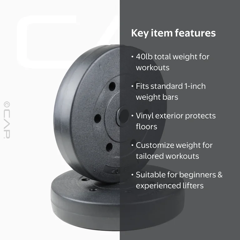CAP Barbell Standard Vinyl Weight Plate Set, 40 lb (20 lb x 2
