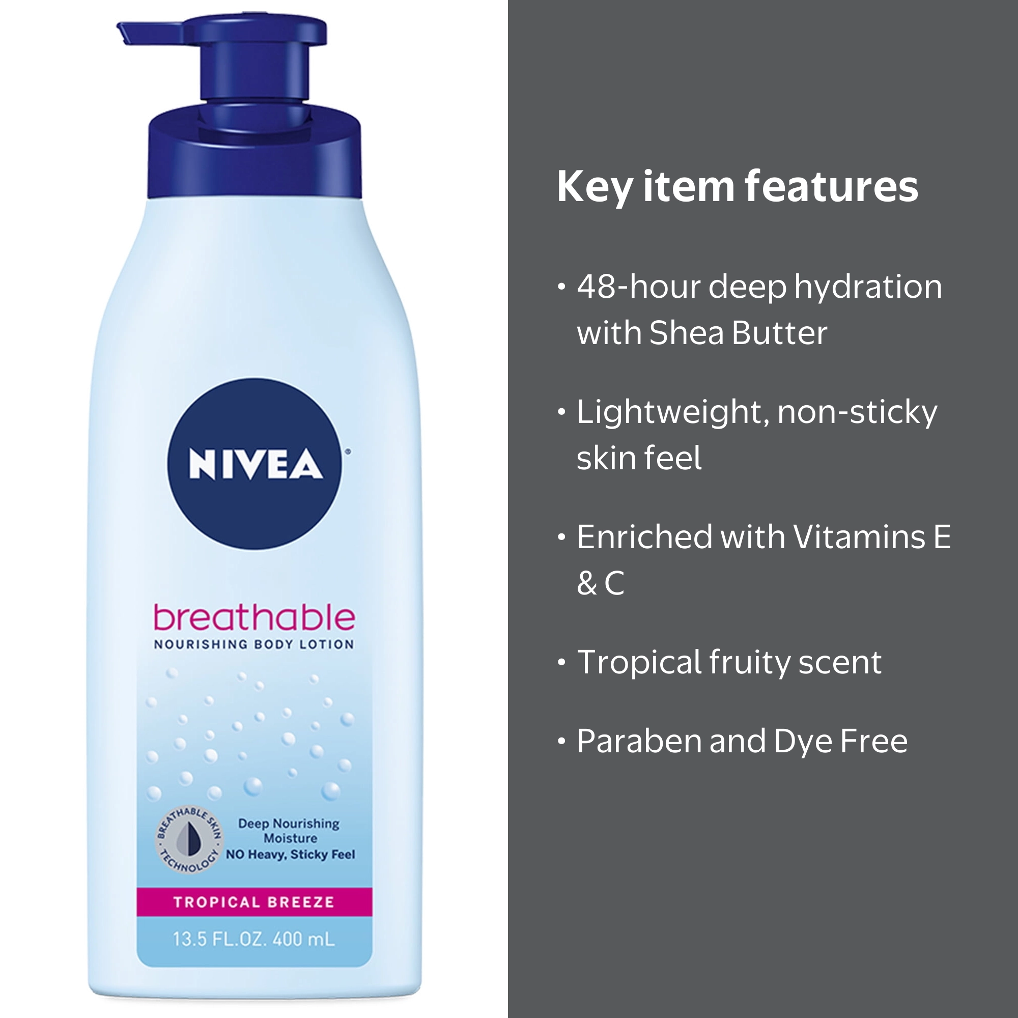 NIVEA Breathable Nourishing Body Lotion, Tropical Breeze Scented