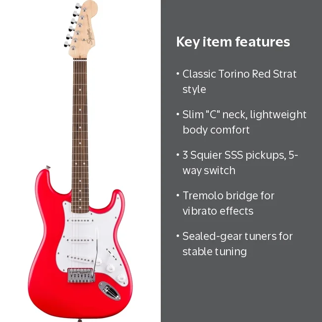 Fender, Electric Guitar, Torino Red with Squier Single-Coil