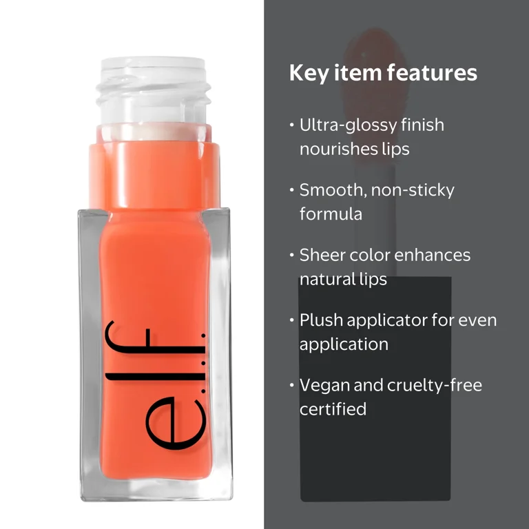 e.l.f. Glow Reviver Lip Oil, Coral Fixation, 0.25 fl. oz