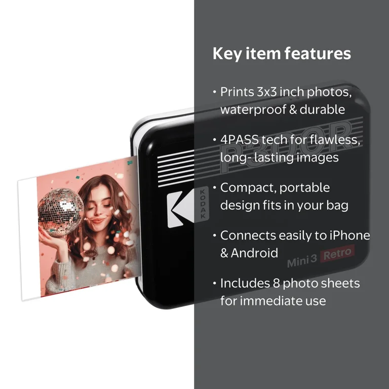 KODAK Mini 3 Retro Portable Photo Printer For iPhone & Android