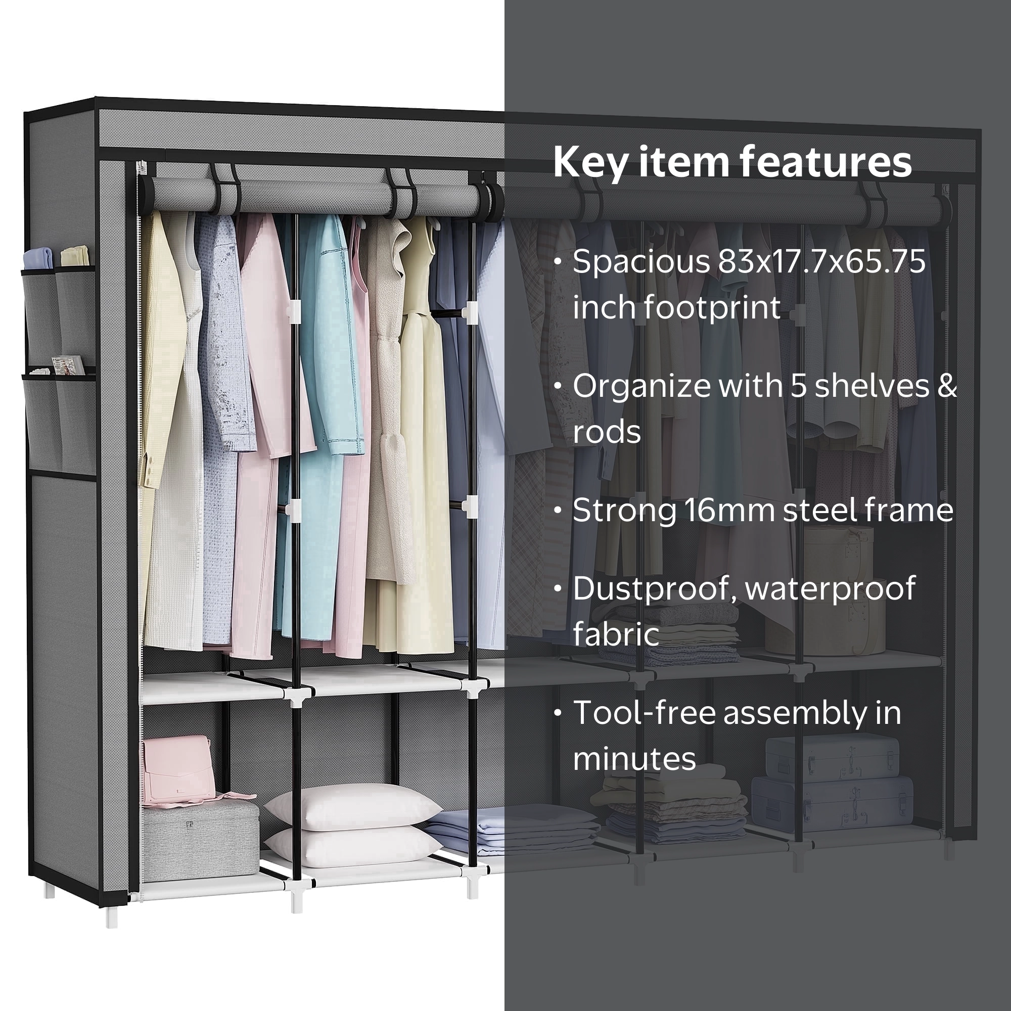 Riousery Portable Closet, 83 Inch Wardrobe Closet for Hanging
