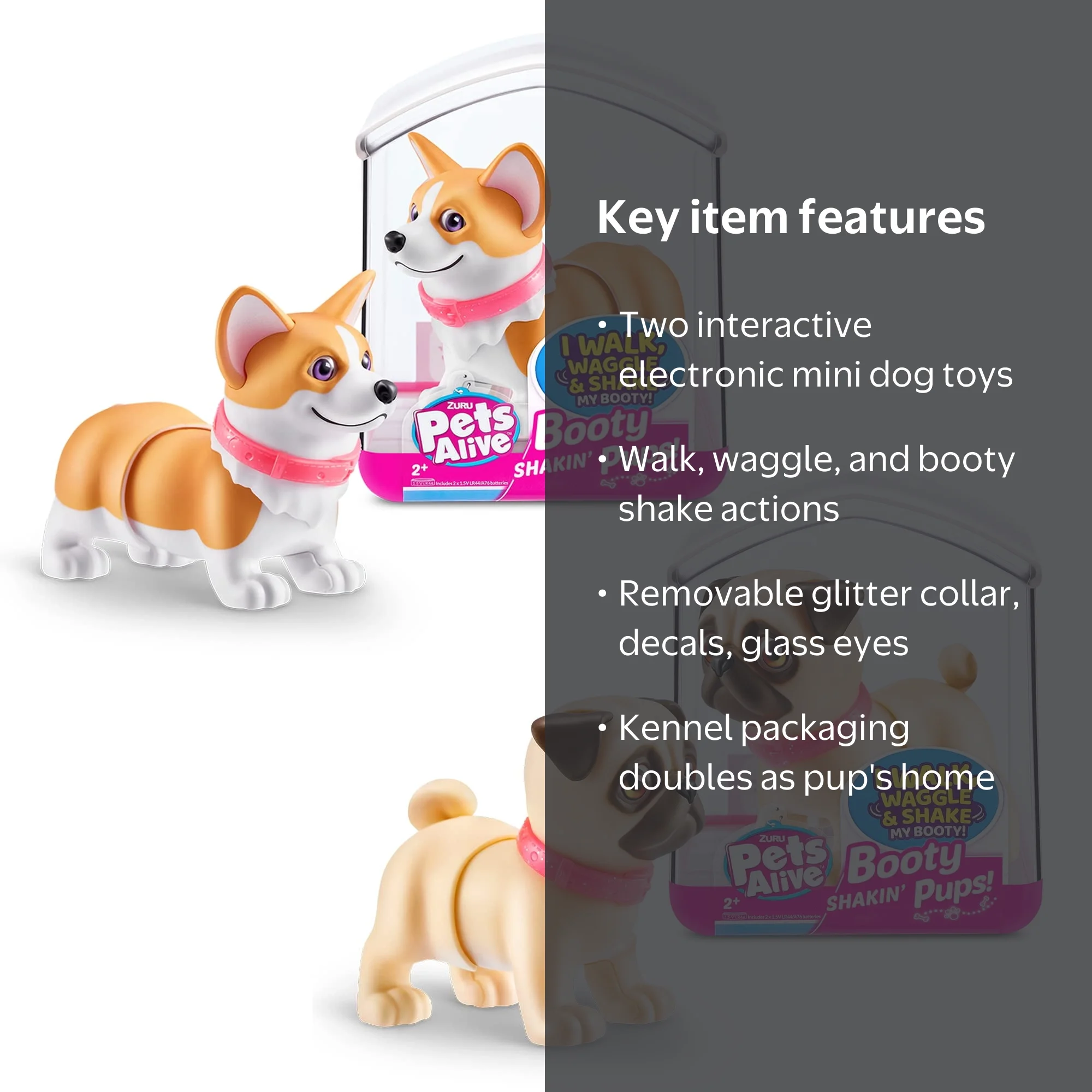 ZURU Pets Alive Shakin' Pups (Corgi & Pug), Mini Interactive