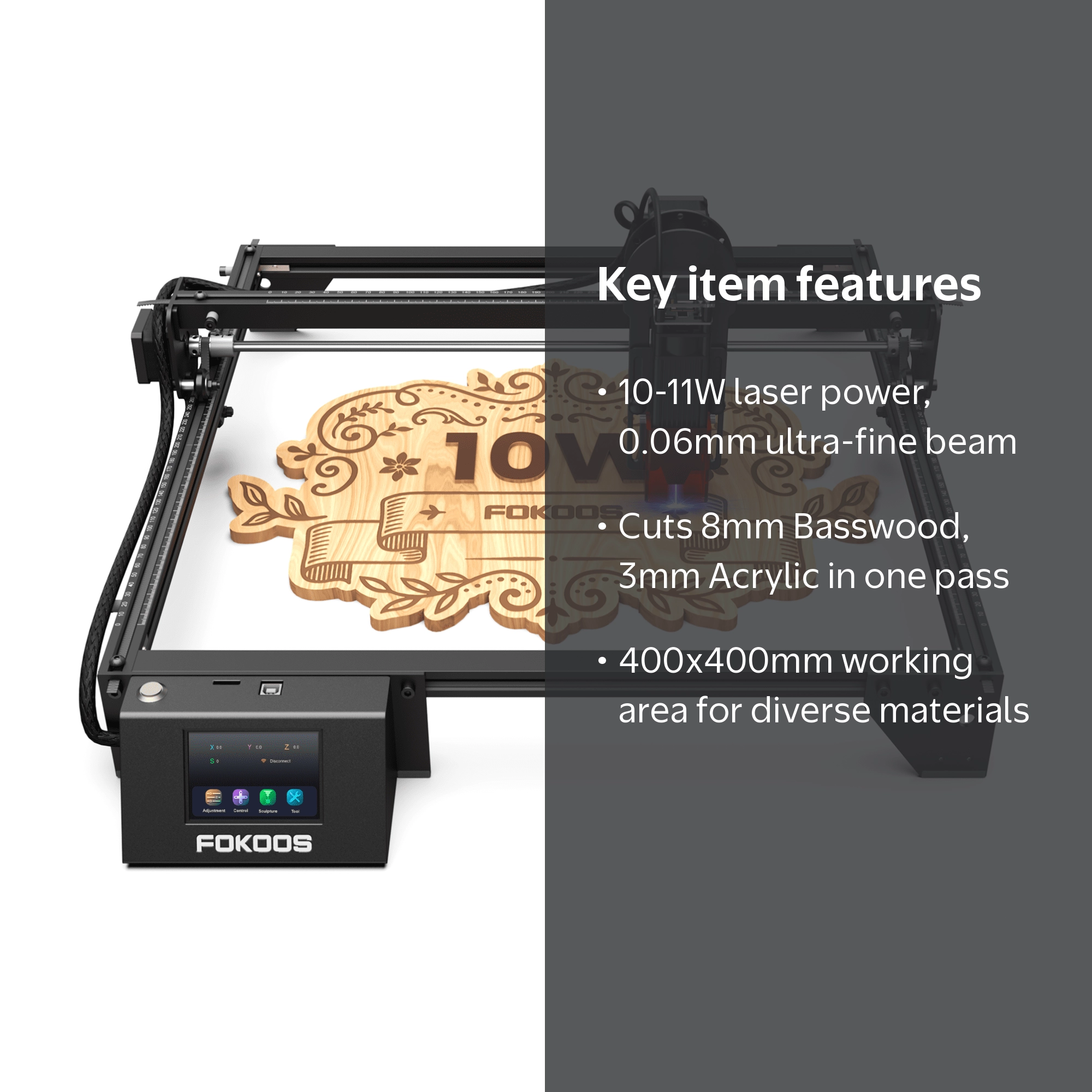FOKOOS FE10 10W Laser Engraver, 60W Machine with 3.5