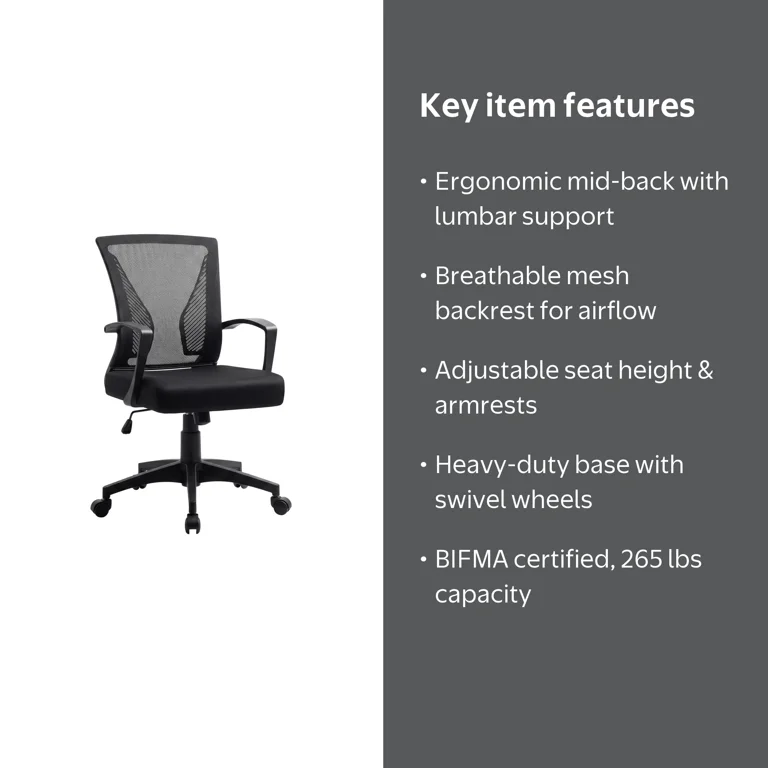 Furmax Ergonomic Mesh Office Chair, Mid Back, Lumbar Support