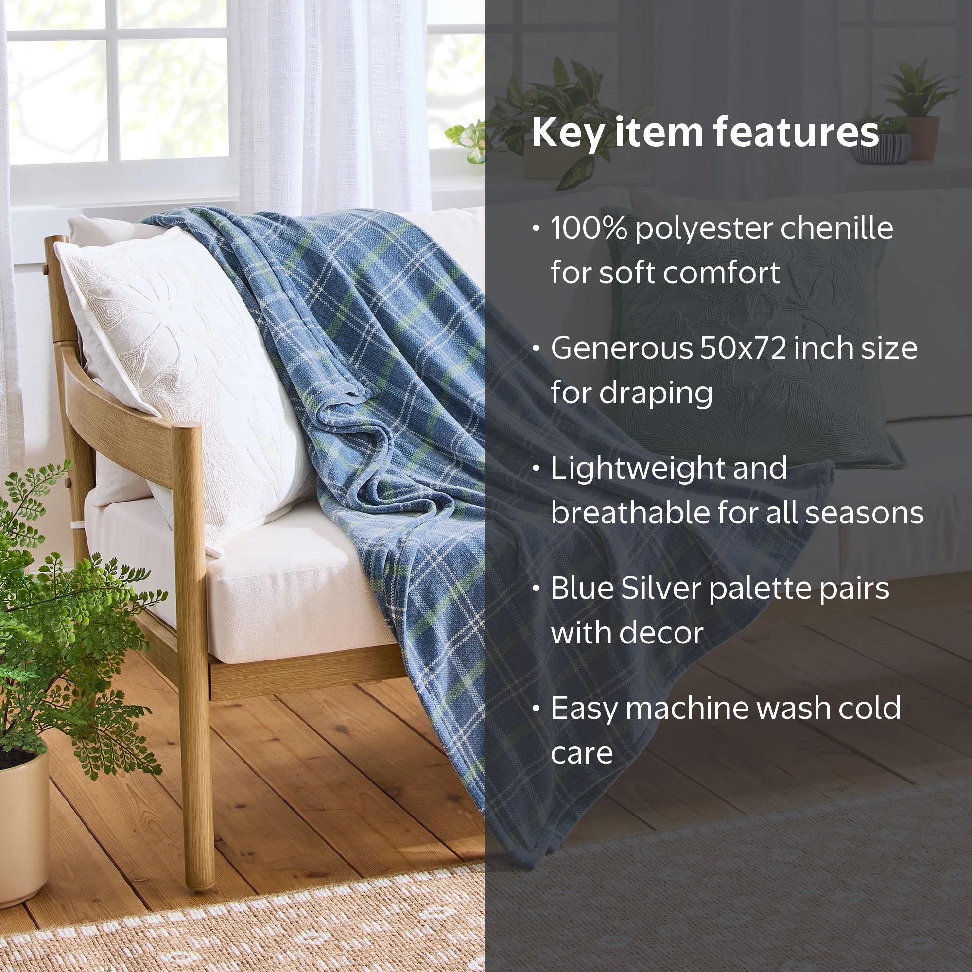 Better Homes & Gardens Woven Chenille Plaid Throw Blanket, Blue Better Homes & Gardens Woven Chenille Plaid Throw Blanket, Blue
