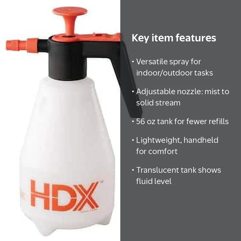 HDX 56 oz Handheld Pressurized Manual Sprayer, Adjustable Nozzle