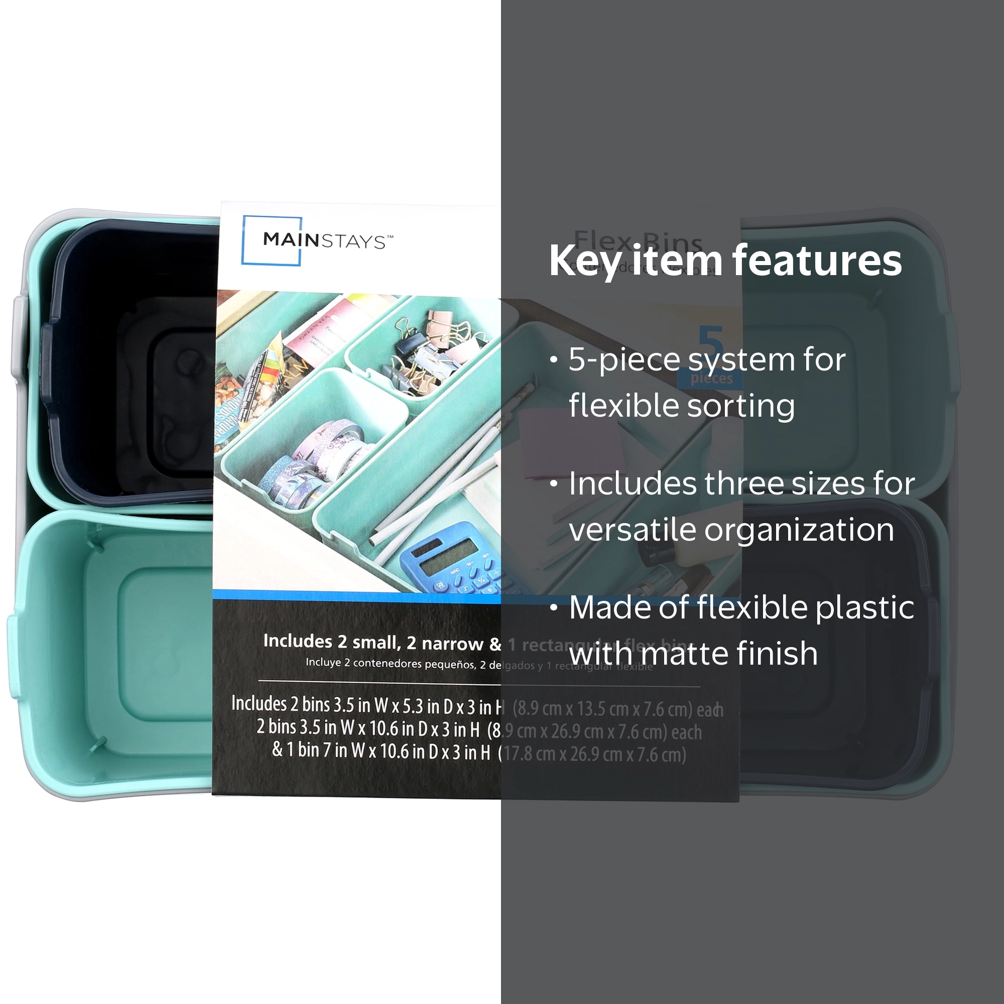 Mainstays 6 Pack Set of 5 Drawer Organizers Assorted Colors