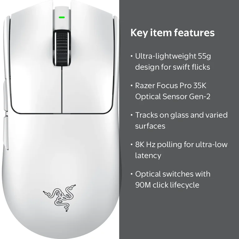 Razer, Wireless Esports Gaming Mouse, 55g, White, 2.4Ghz - Walmart.com