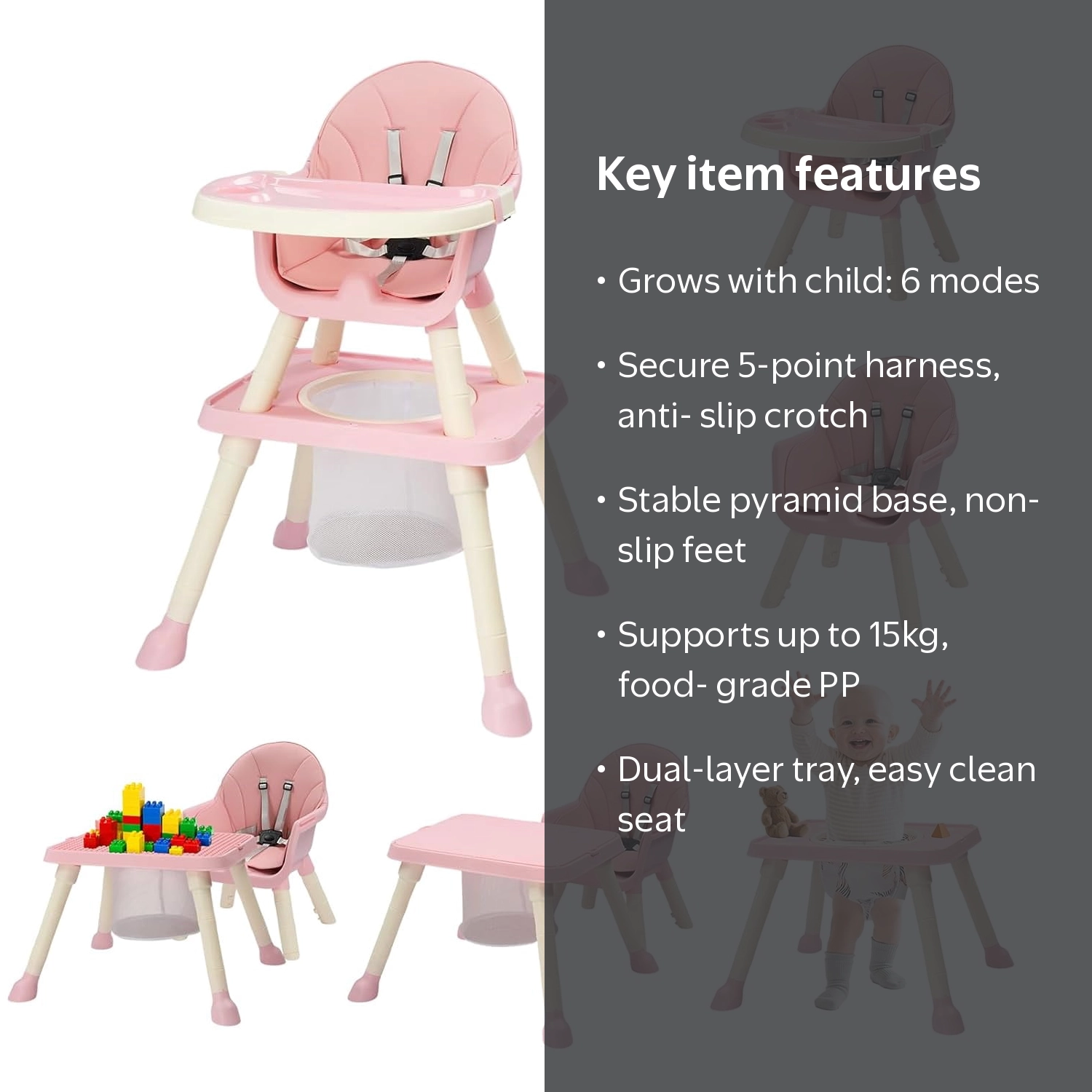 Zimtown Baby High Chair, 6 in 1 Convertible High Chairs for Babies