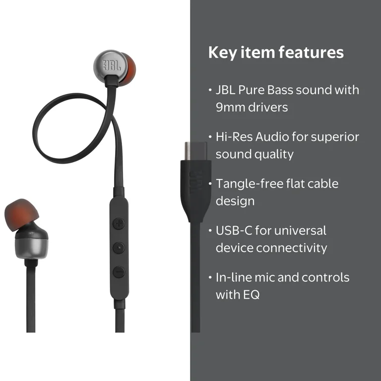 JBL, In-ear Headphones, USB-C, Hi-Res Audio Support, JBL Pure Bass