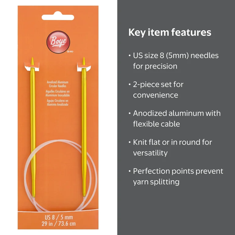 Boye Size 8 Aluminum Circular Knitting Needles (2 Pieces