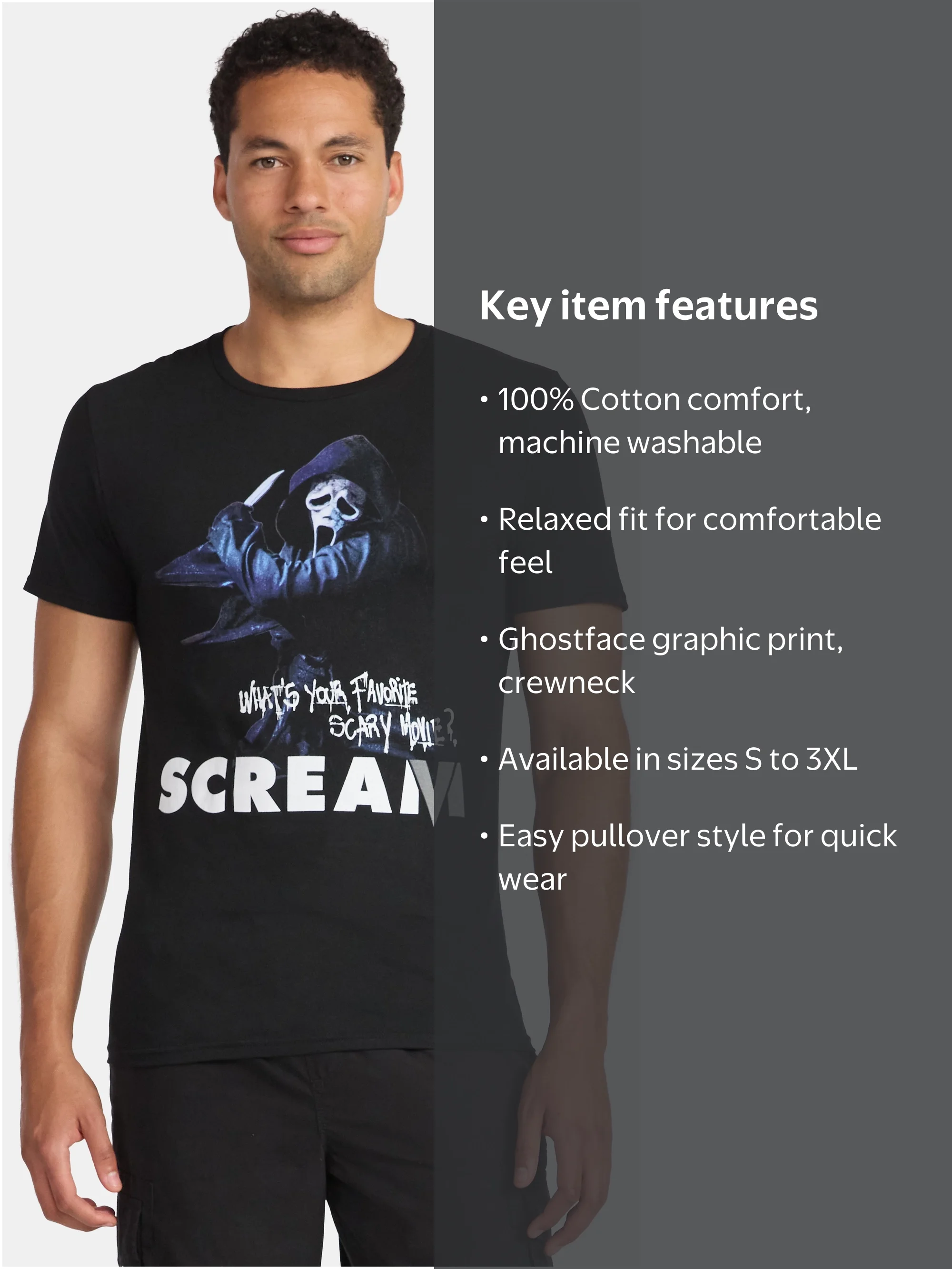 Scream Ghostface Men's and Big Men's Graphic Tee Shirt, Sizes S