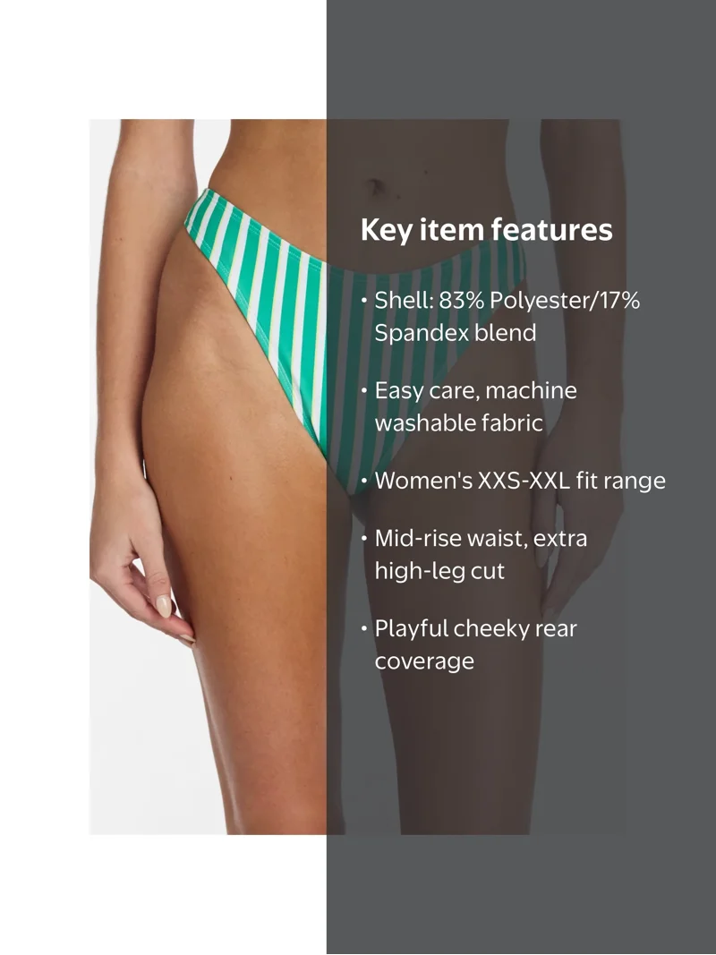 No Boundaries Sporty Striped Mid-Rise Bikini Bottoms, Women's XXS