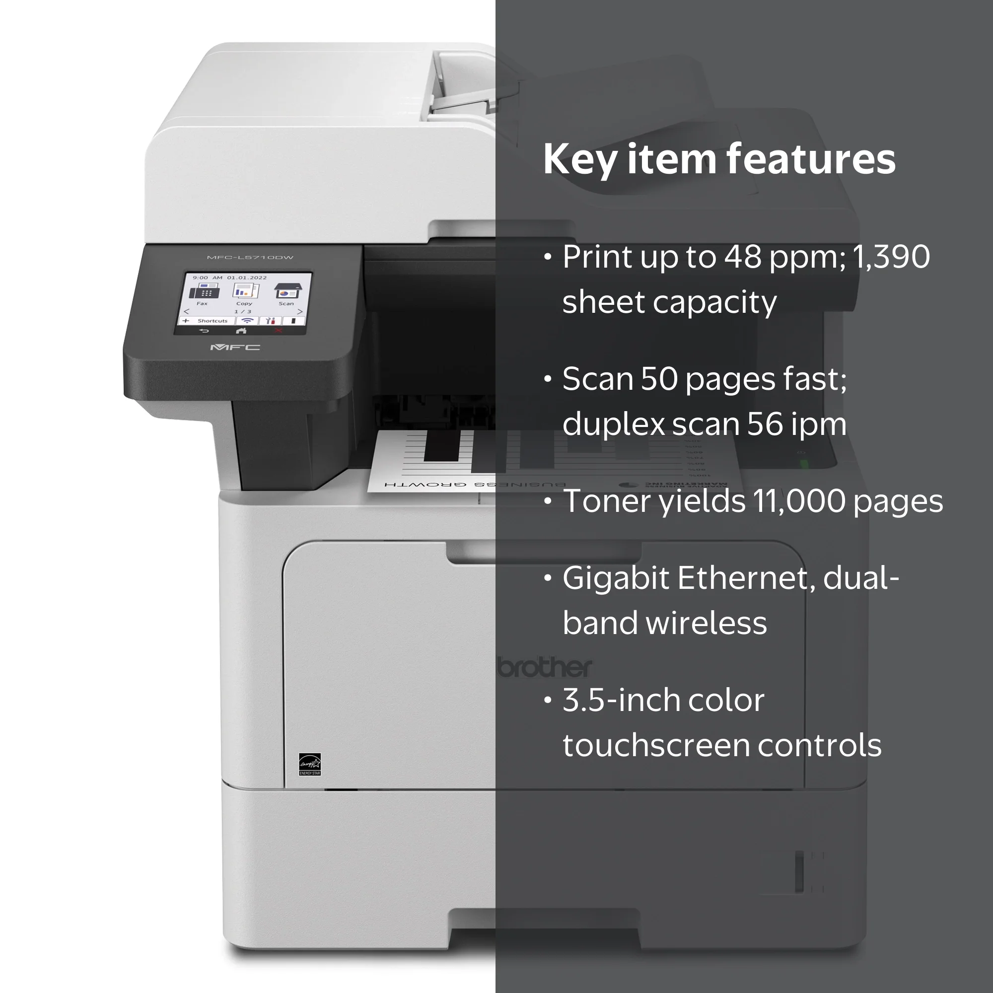 Brother, Monochrome Laser Multifunction Printer, 48ppm, Wireless