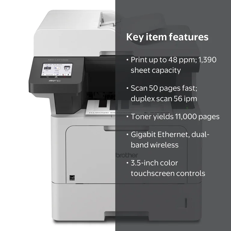 Brother, Monochrome Laser Multifunction Printer, 48ppm, Wireless