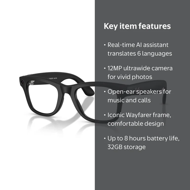 Ray-Ban Unisex Size 50 AI Smart Meta Wayfarer Gen 2 Glasses with
