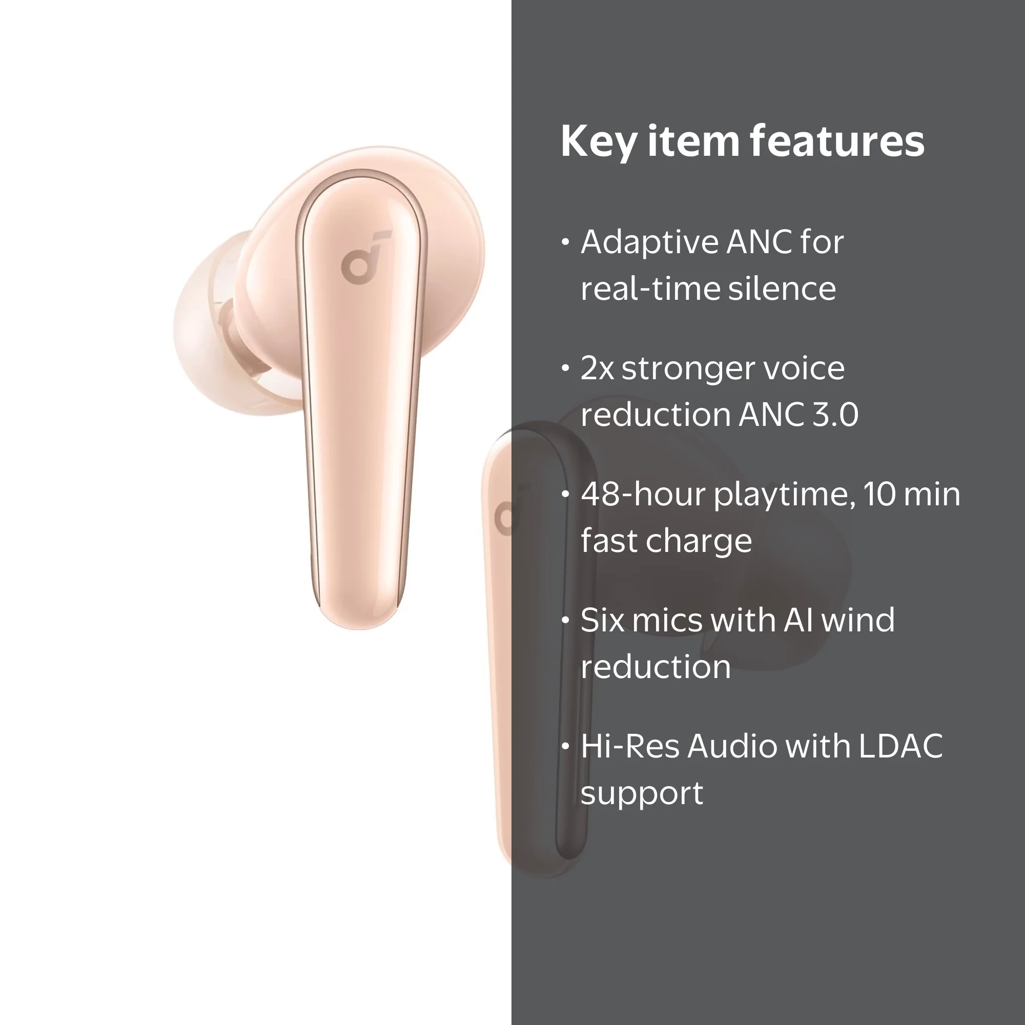 Soundcore, Liberty 5 Noise Cancelling Earbuds, Orange, Adaptive