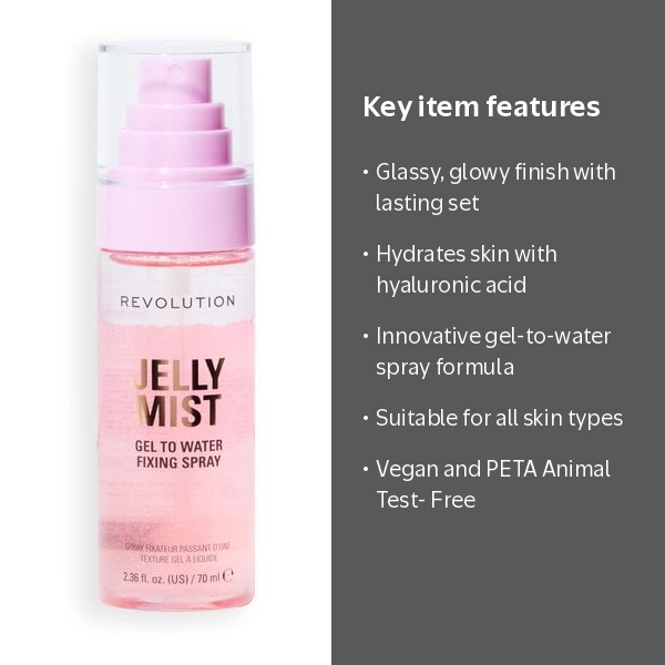 Revolution Jelly Mist Makeup Setting Spray, Glassy, Glowy Finish