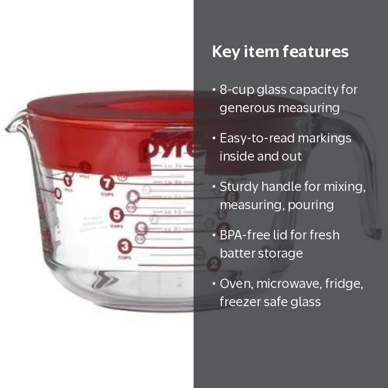 Pyrex Prepware Large 8-Cup Glass Measuring Cup, Clear with Red Lid