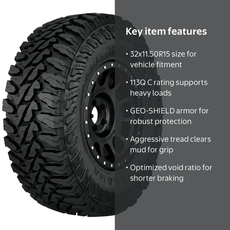 Yokohama, Mud Terrain Tire, 32X11.50R15, 6 ply Q, Sidewall Armor