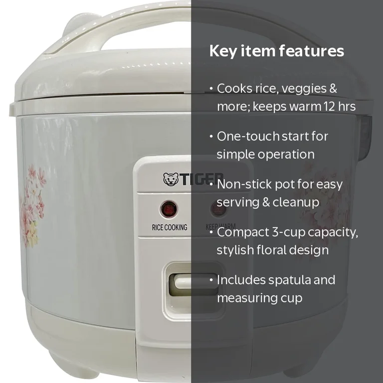 Tiger Corporation Rice Cooker Warmer, Floral Design, 3 Cups, White