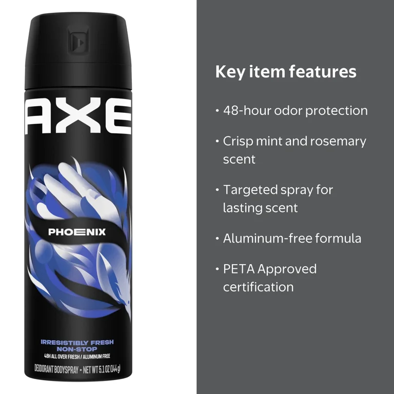 AXE Body Spray Deodorant for Long Lasting Odor Protection Phoenix Deodorant for Men Formulated Without Aluminum, 5.1 oz Twin