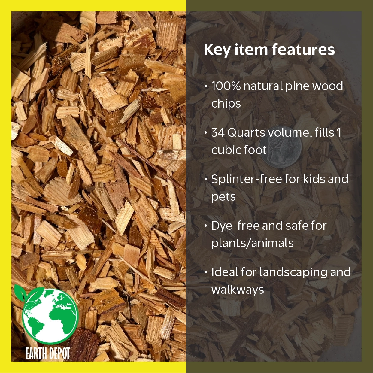 Fresh Natural Pine Wood Chips Shavings Mulch Garden Bark, (34QT