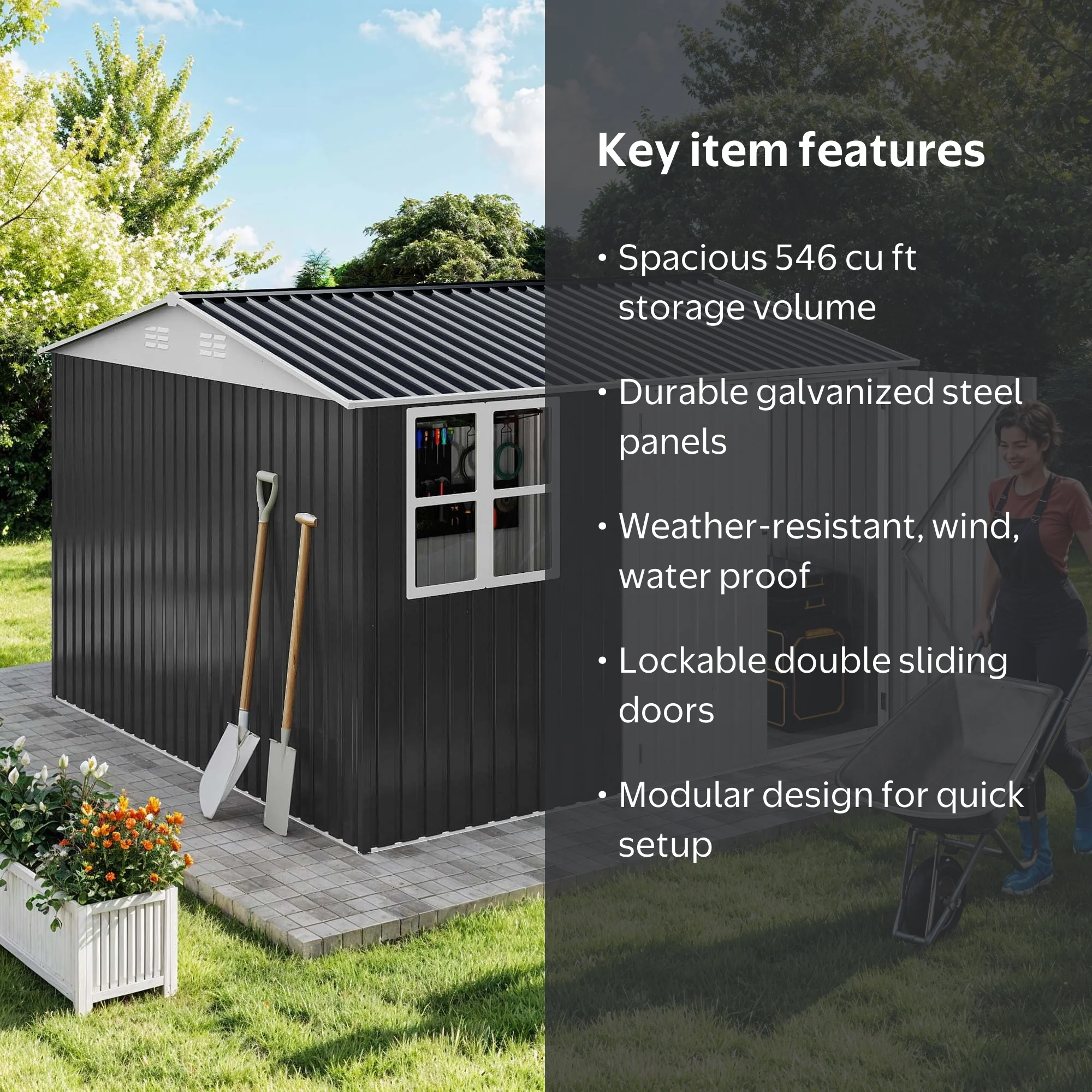 Uforic 10x10ft Storage Shed with Windows, Lockable Doors & Sloped