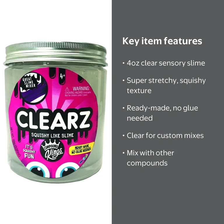 Compound Kings Clearz Slime - Stretchy 4 oz Jar - Walmart.com