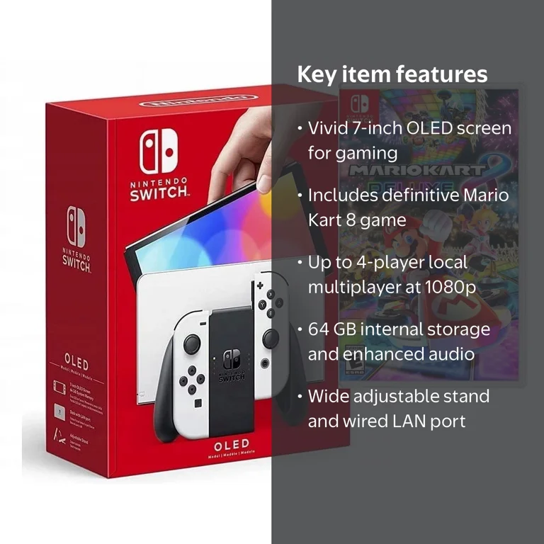 Nintendo Switch OLED Model w/ White Joy-Con + Mario Kart 8 Game