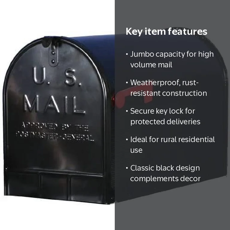 Solar Group, Jumbo Rural Mailbox, ST200B00, Black Extra Large
