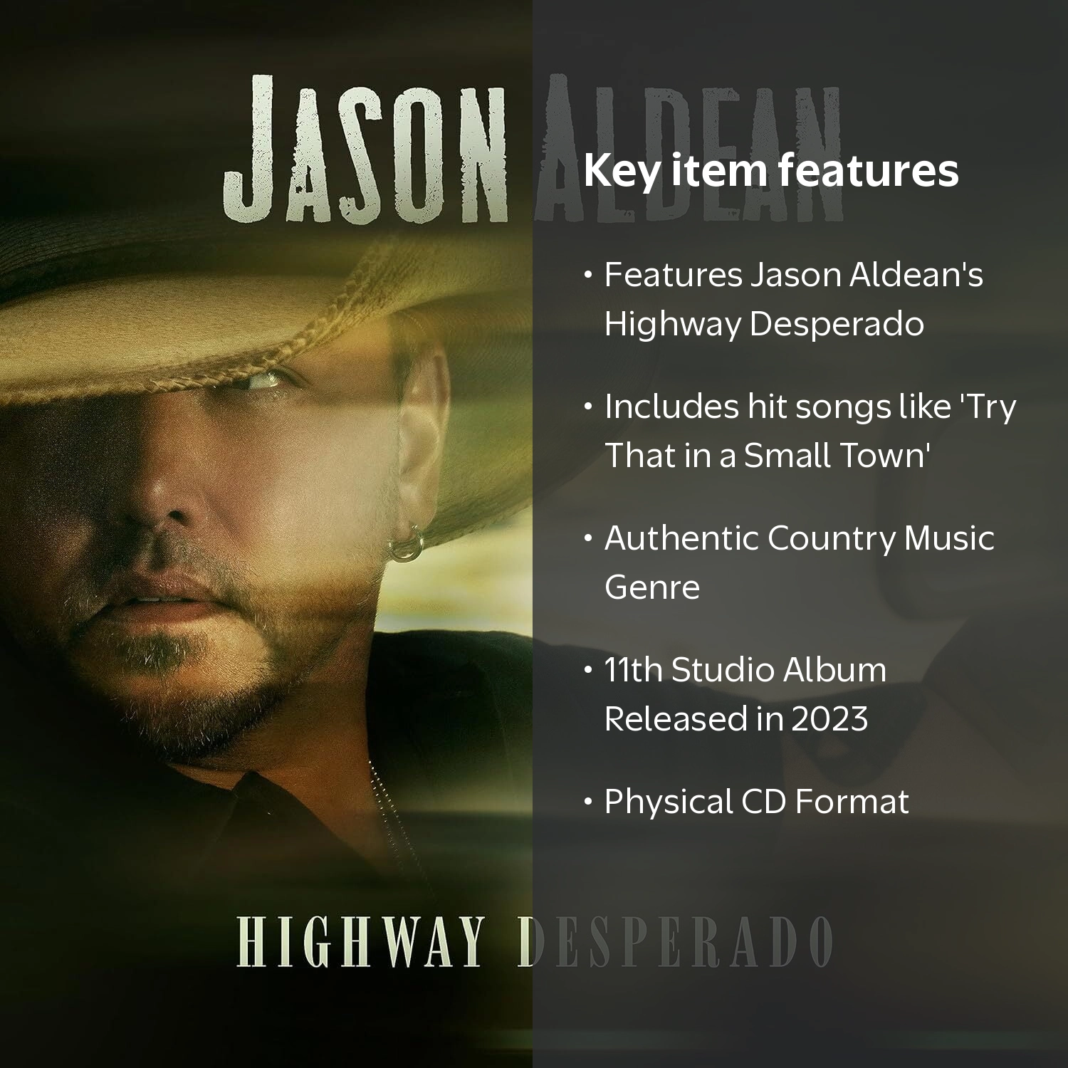 Broken Bow, Jason Aldean Highway Desperado Music CD, 2023 Release