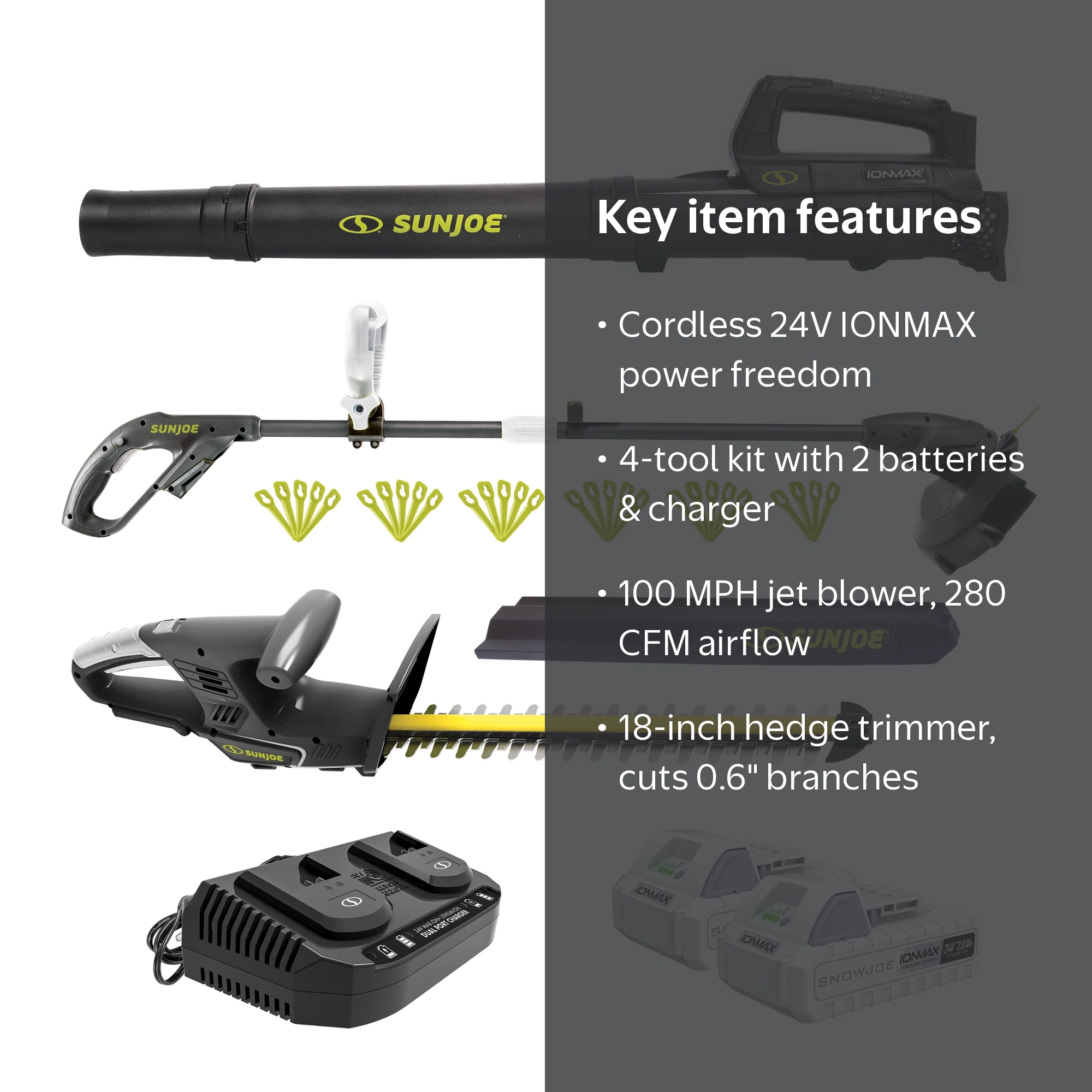 Sun Joe 24V Cordless Lawn and Garden Combo Kit with Trimmer