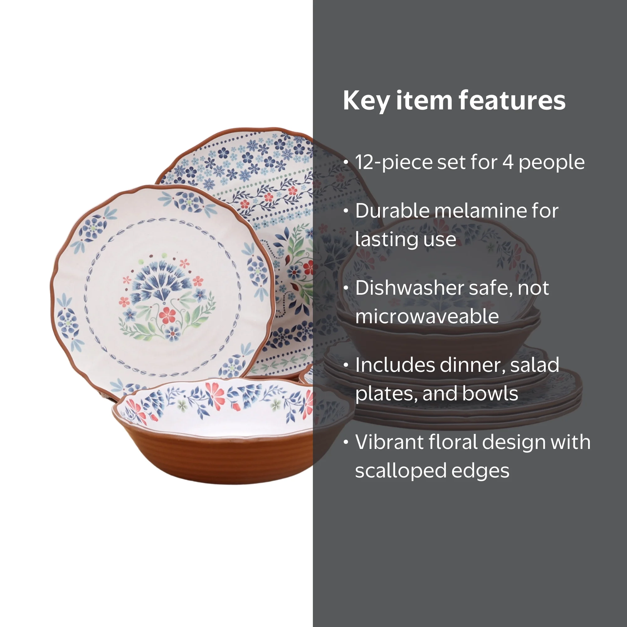 The Pioneer Woman Hattie 12-Piece Bamboo Melamine Dinnerware Set