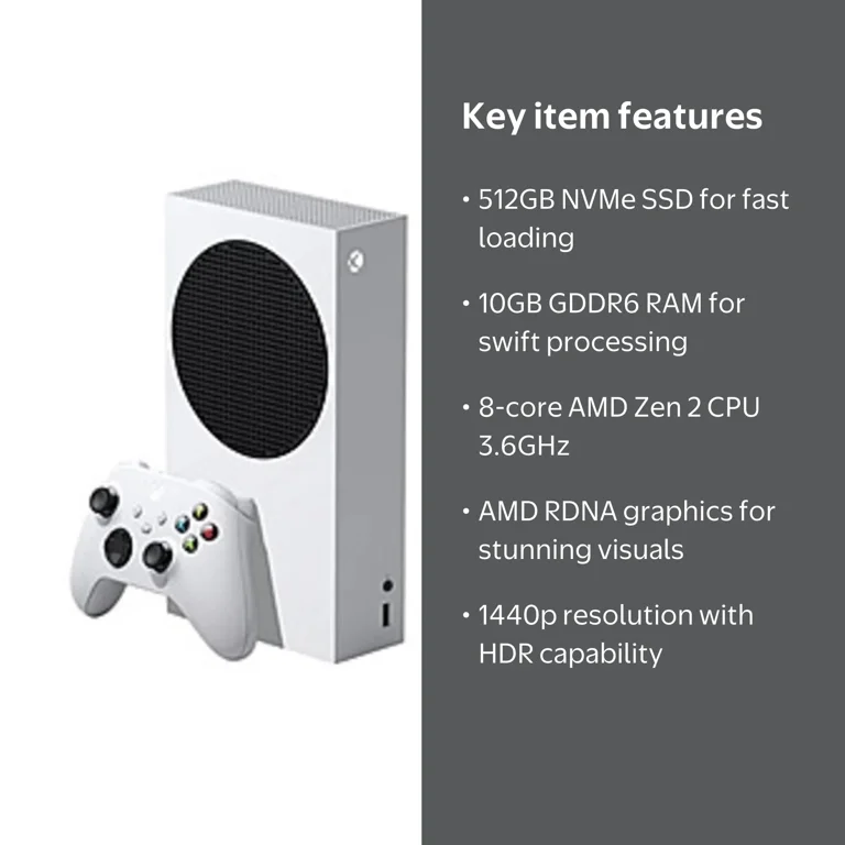 Microsoft Xbox Series S Console, 3.6 GHz, 512 GB SSD, HDR, Dolby