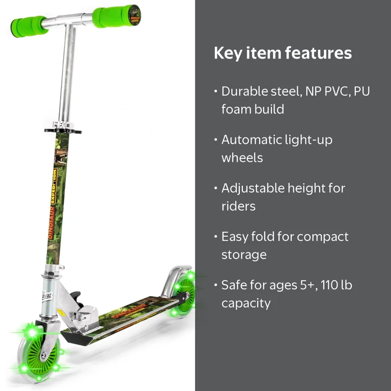 OZBOZZ Dinosaur Foldable Scooter - Light up Wheels - Ages 5 and up