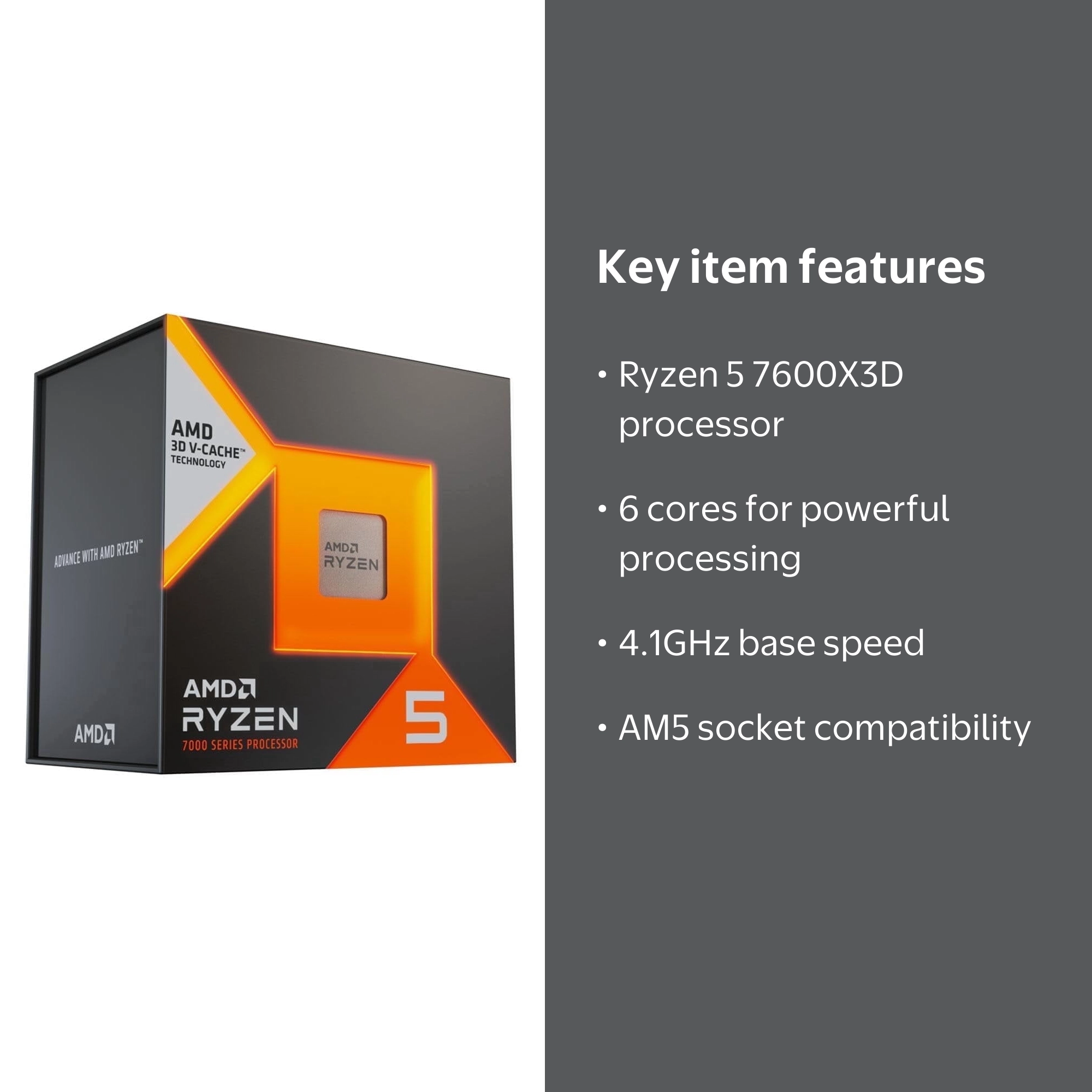 AMD, Ryzen 5 7600X3D, 100100001721WOF, 6-Core 4.1GHz Processor