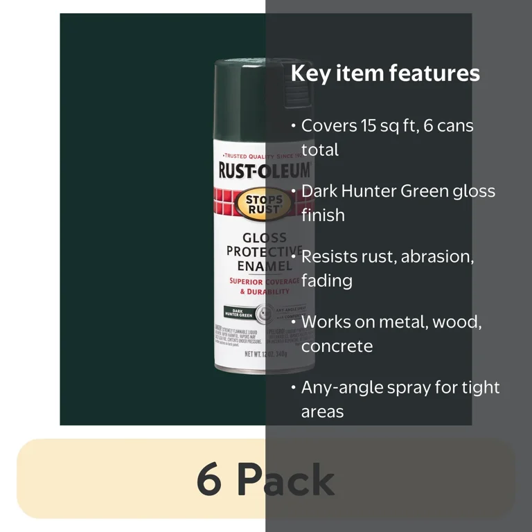 6 pack) Dark Hunter Green, Rust-Oleum Stops Rust Protective Enamel
